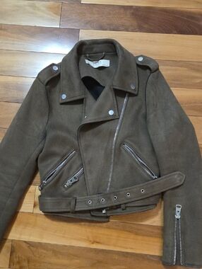 Olive Brown Suede Moto Jacket with Belt
